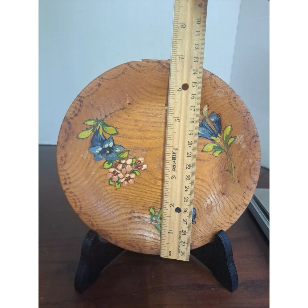 Vintage Alpine Style Floral Handpainted Wooden Decorative Plate